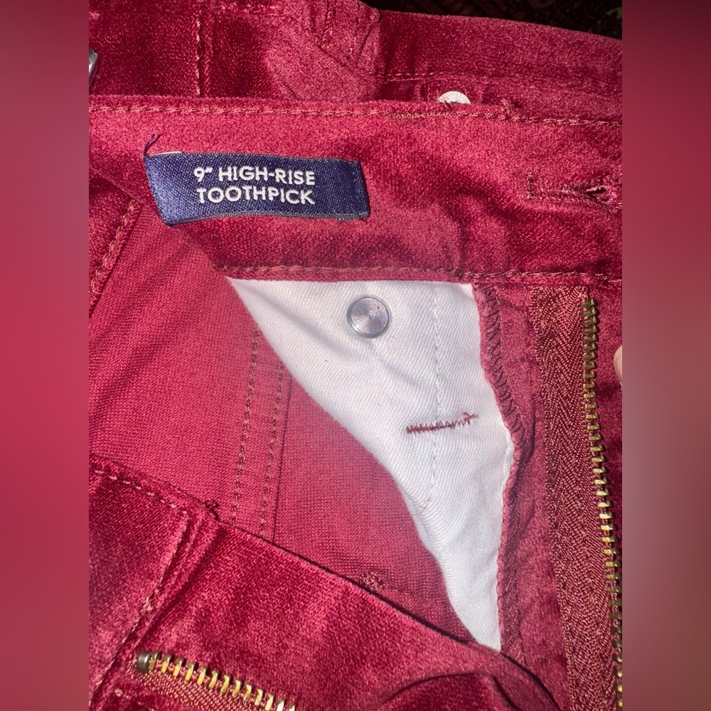 J. Crew Velvet 9" Rise Toothpick Skinny Jeans in Crimson Maple - Size 25 - Picture 5 of 10